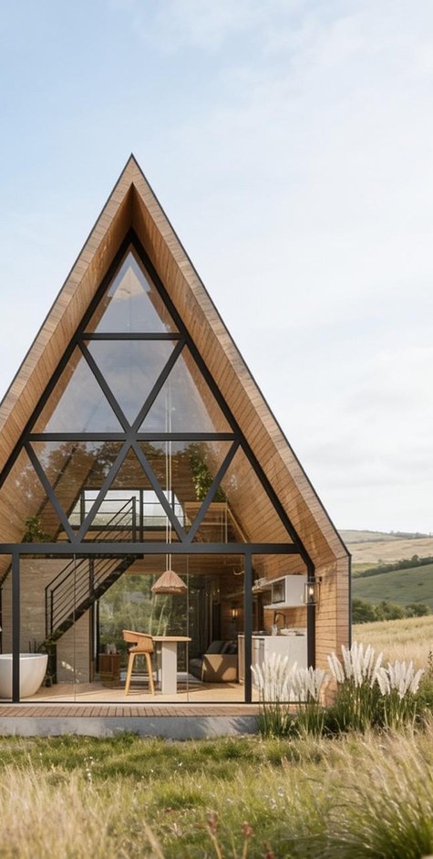 طراز A-Frame · واجهة زجاجية
